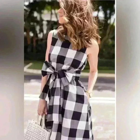 Ann Taylor Cotton Black White  Gingham Midi Dress‎ Plaid Sleeveless size MPetite - Picture 5 of 13